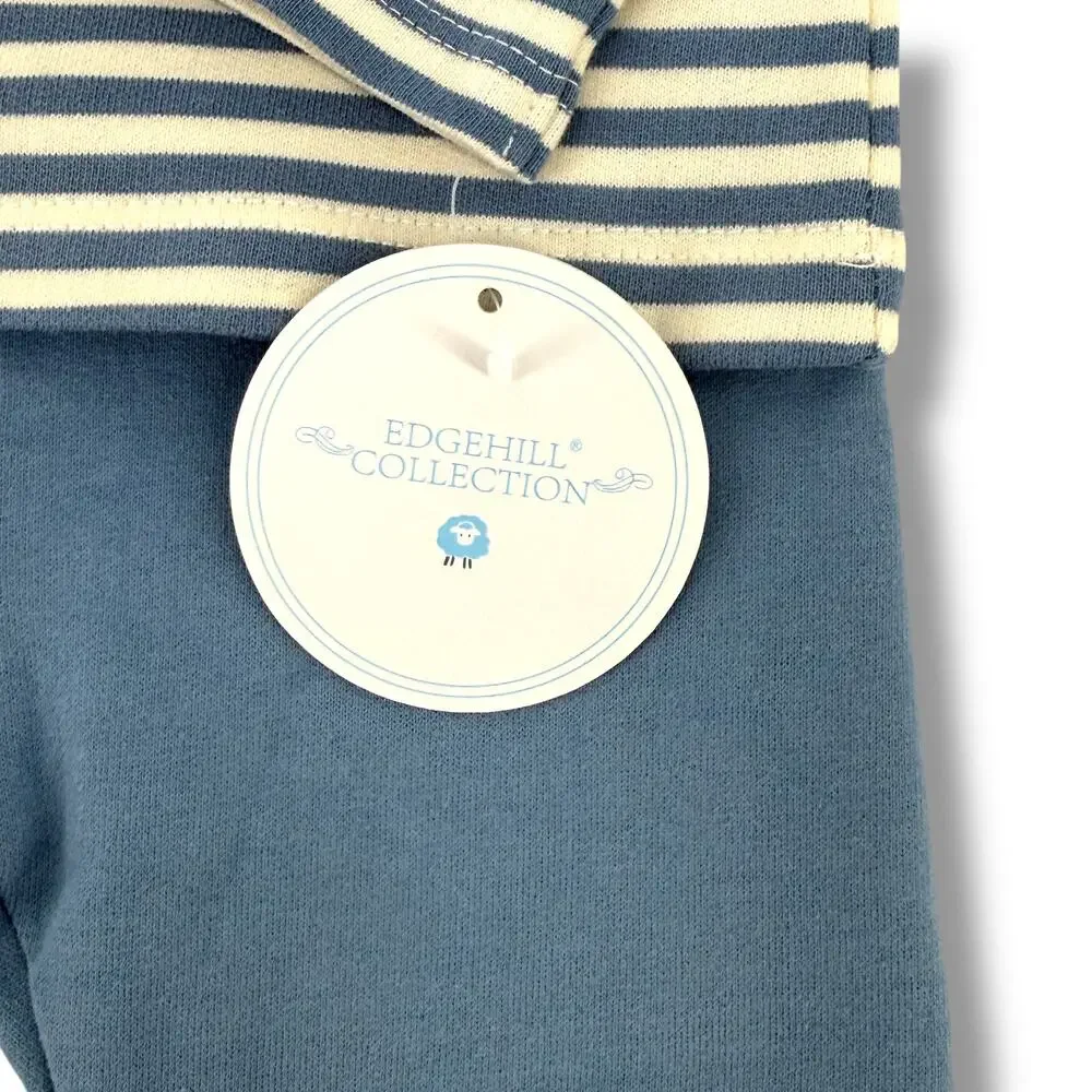 Edgehill Collection Blue Stripe 2pc Outfit Baby Boy Sz 9M Peter Pan Collar